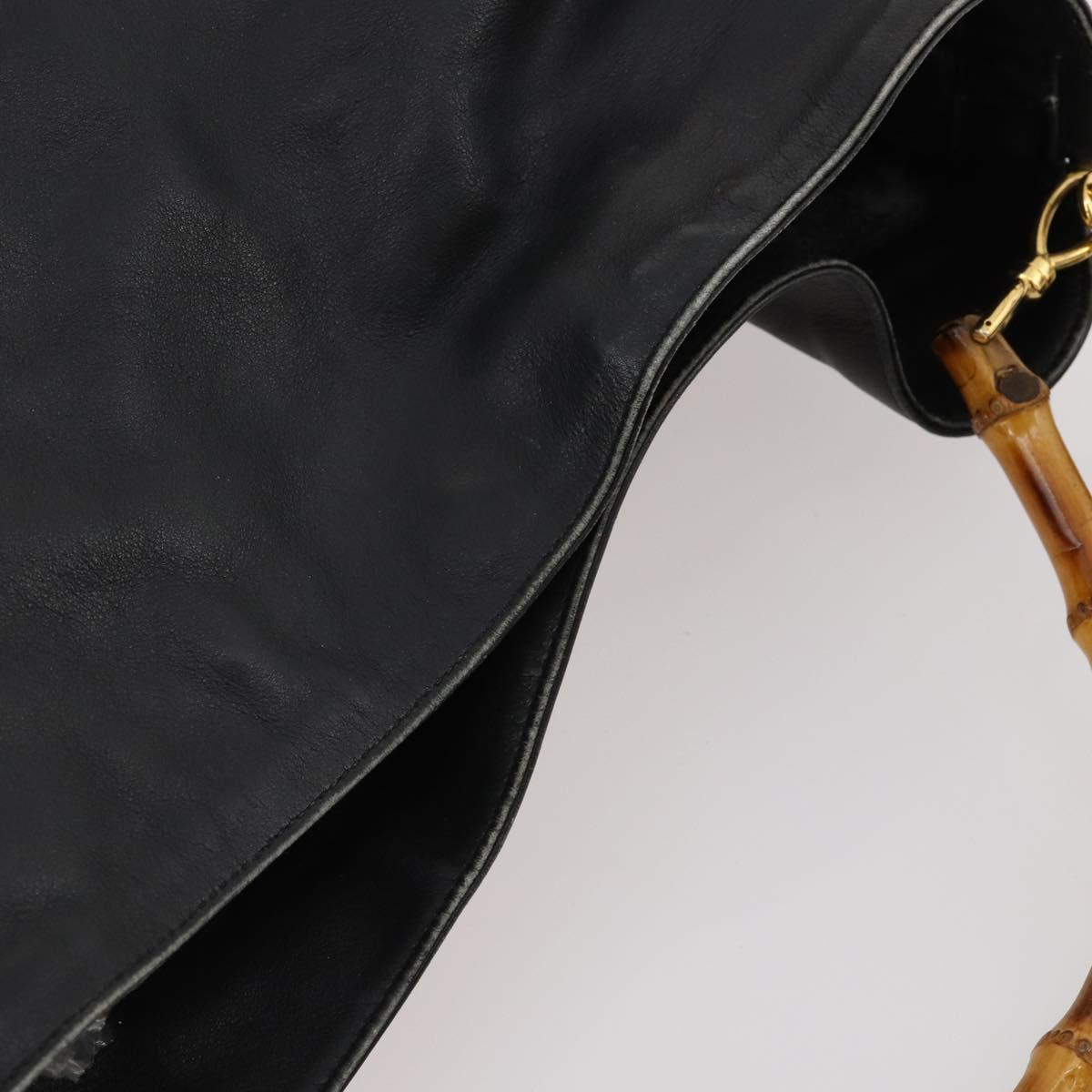 GUCCI Bamboo Shoulder Bag Leather 2way Black Gold 001 1577 2615 Auth 169863