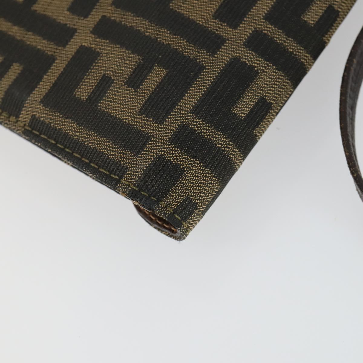 FENDI Zucca Canvas Shoulder Bag Black Brown Auth 169866