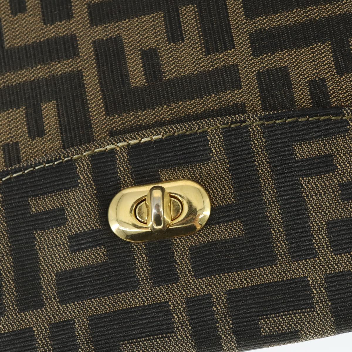 FENDI Zucca Canvas Shoulder Bag Black Brown Auth 169866
