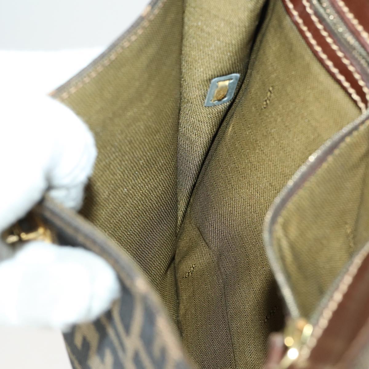 FENDI Zucca Canvas Shoulder Bag Black Brown Auth 169866