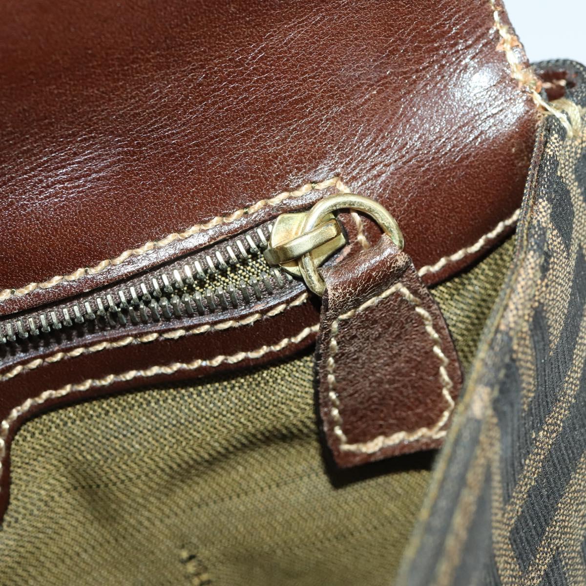 FENDI Zucca Canvas Shoulder Bag Black Brown Auth 169866