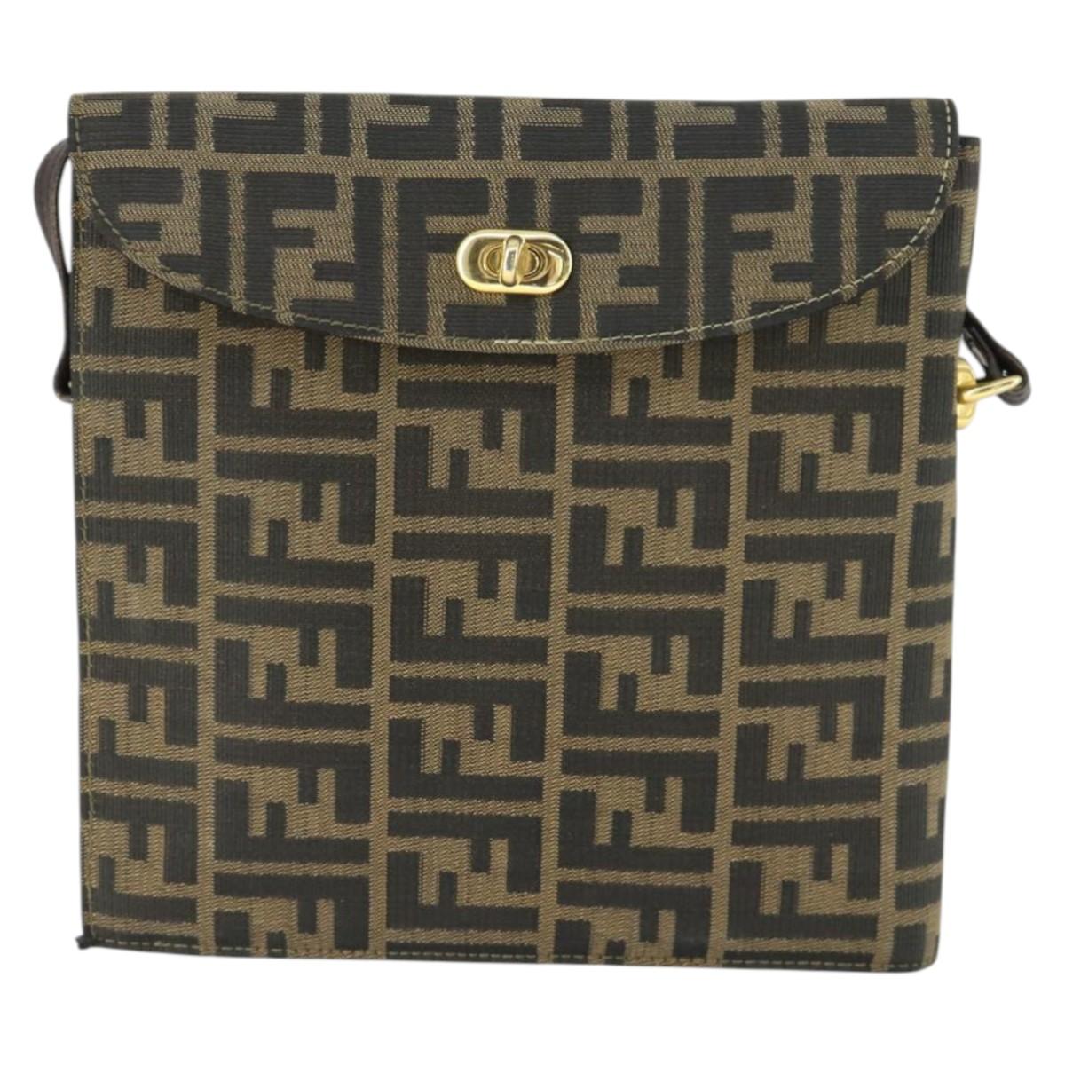 FENDI Zucca Canvas Shoulder Bag Black Brown Auth 169866