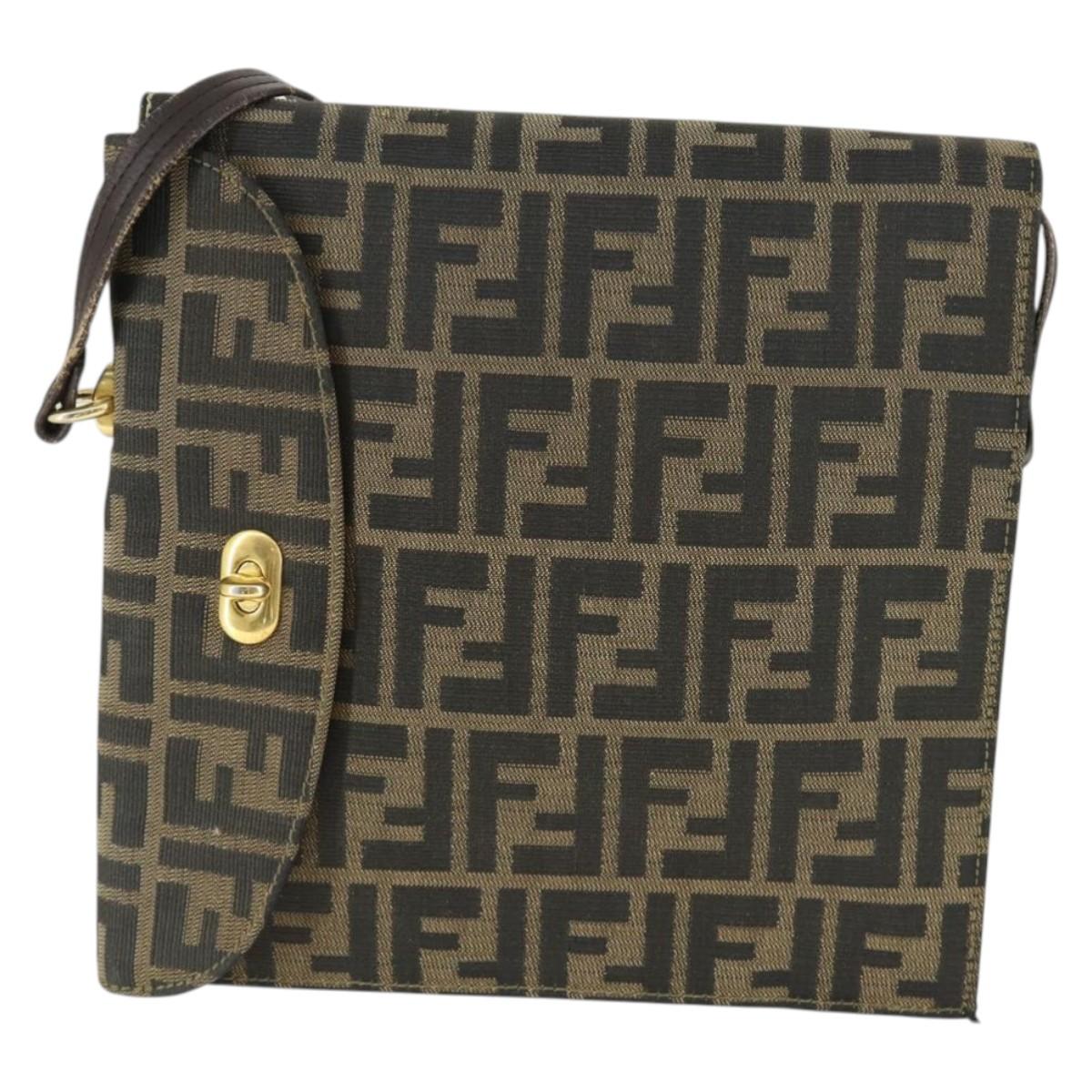 FENDI Zucca Canvas Shoulder Bag Black Brown Auth 169866