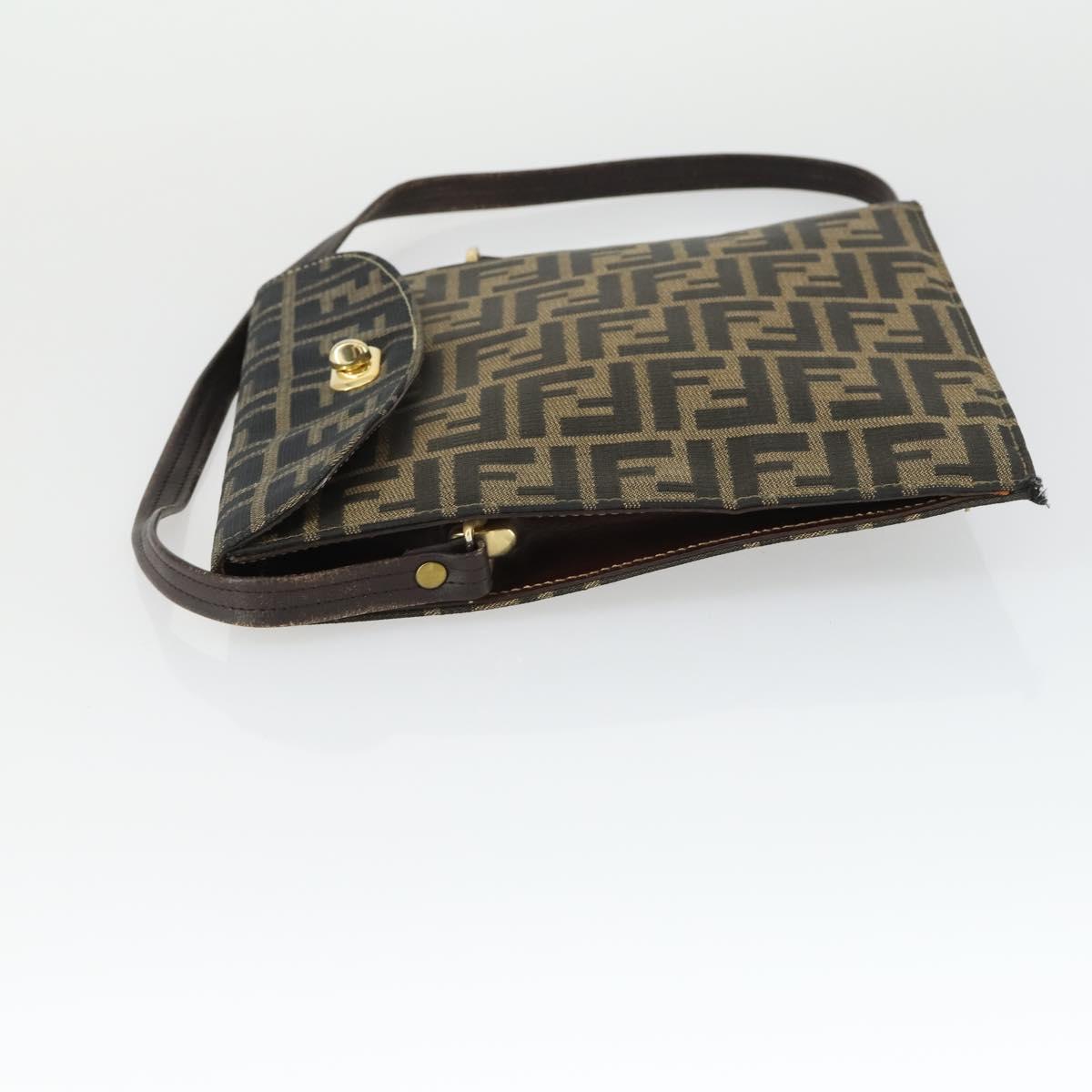 FENDI Zucca Canvas Shoulder Bag Black Brown Auth 169866