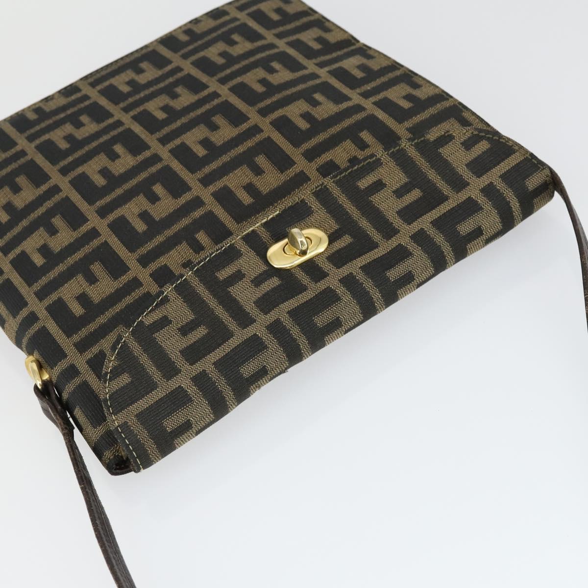 FENDI Zucca Canvas Shoulder Bag Black Brown Auth 169866