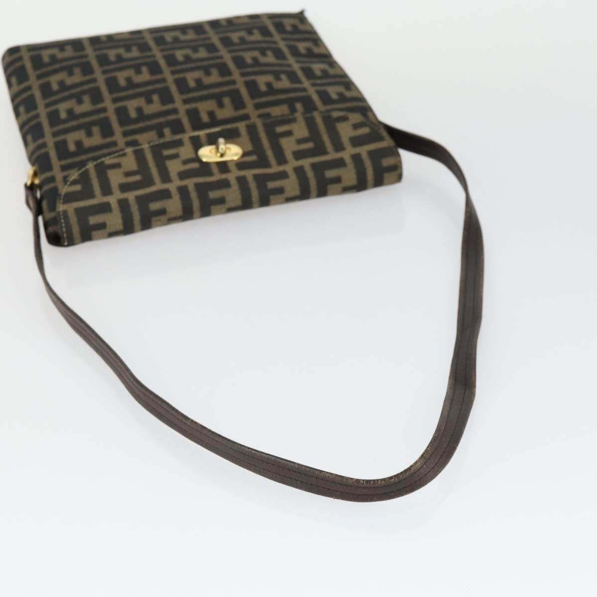 FENDI Zucca Canvas Shoulder Bag Black Brown Auth 169866