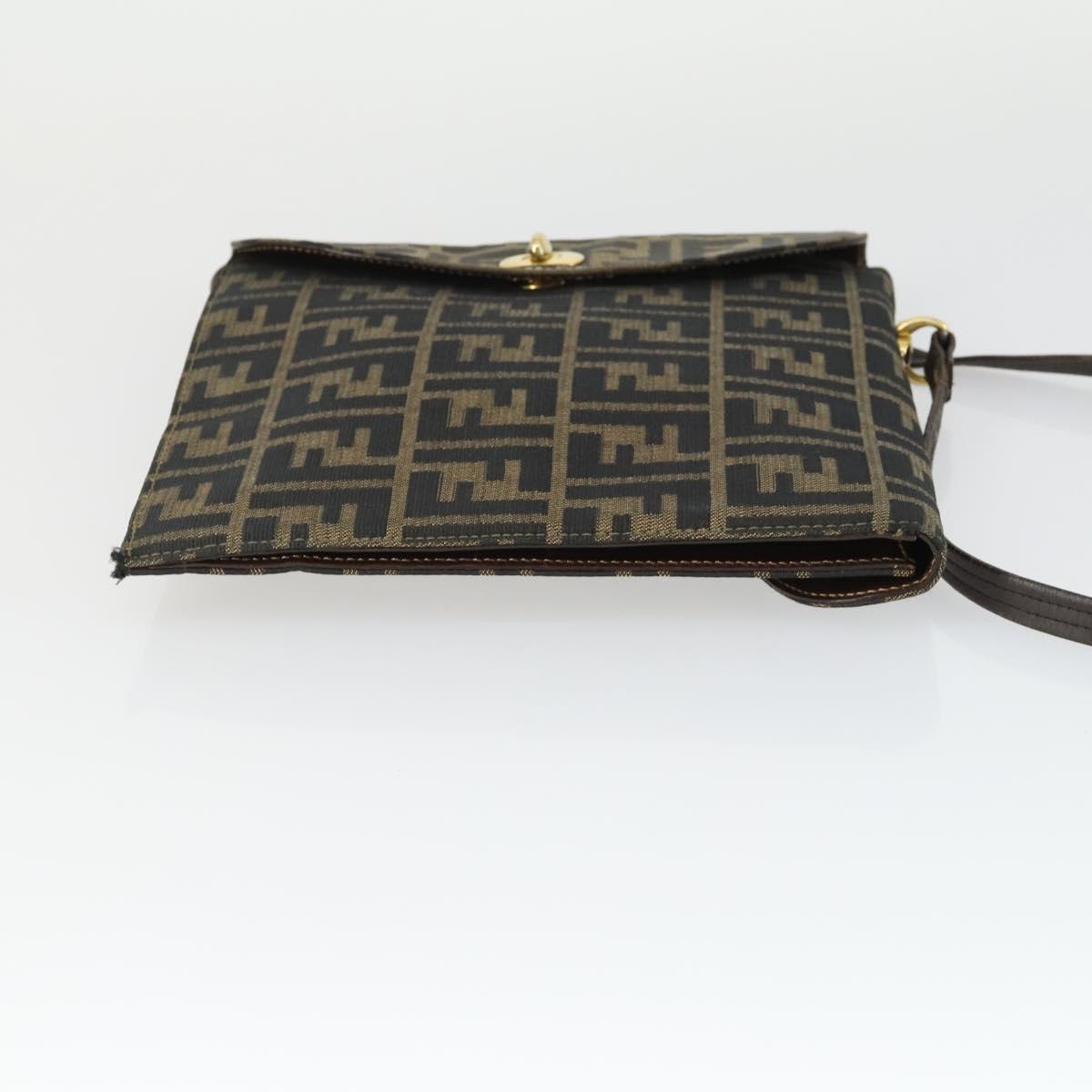 FENDI Zucca Canvas Shoulder Bag Black Brown Auth 169866