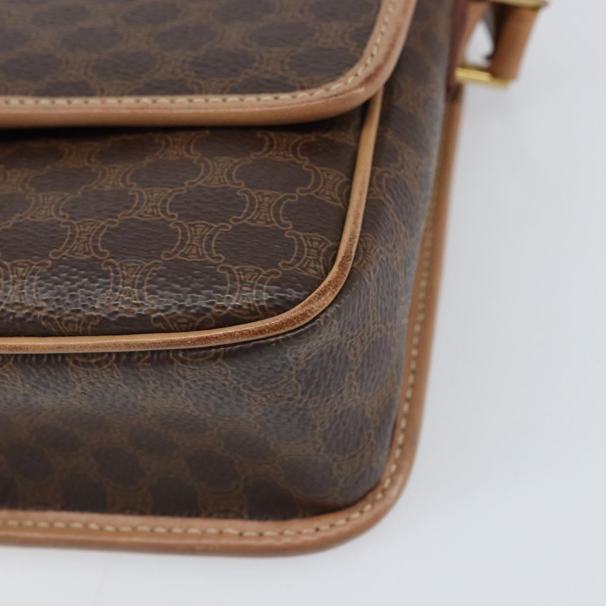 CELINE Macadam Canvas Circle Shoulder Bag PVC Leather Brown Gold Auth 169869