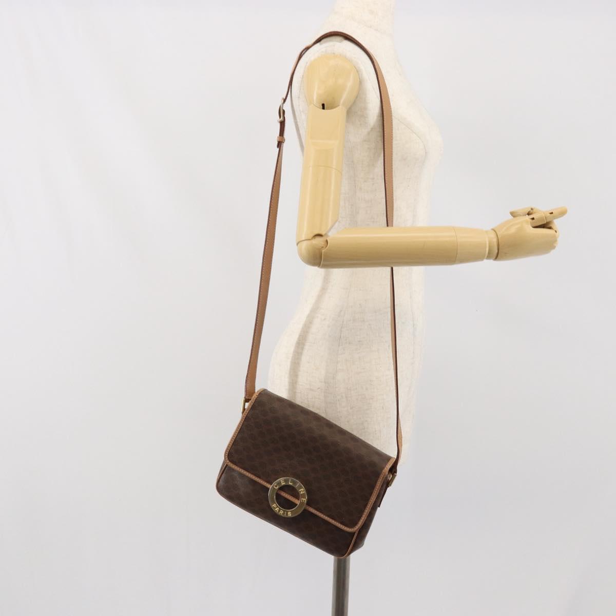 CELINE Macadam Canvas Circle Shoulder Bag PVC Leather Brown Gold Auth 169869