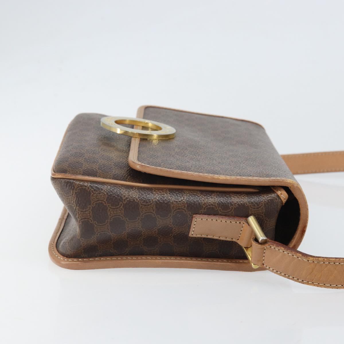 CELINE Macadam Canvas Circle Shoulder Bag PVC Leather Brown Gold Auth 169869