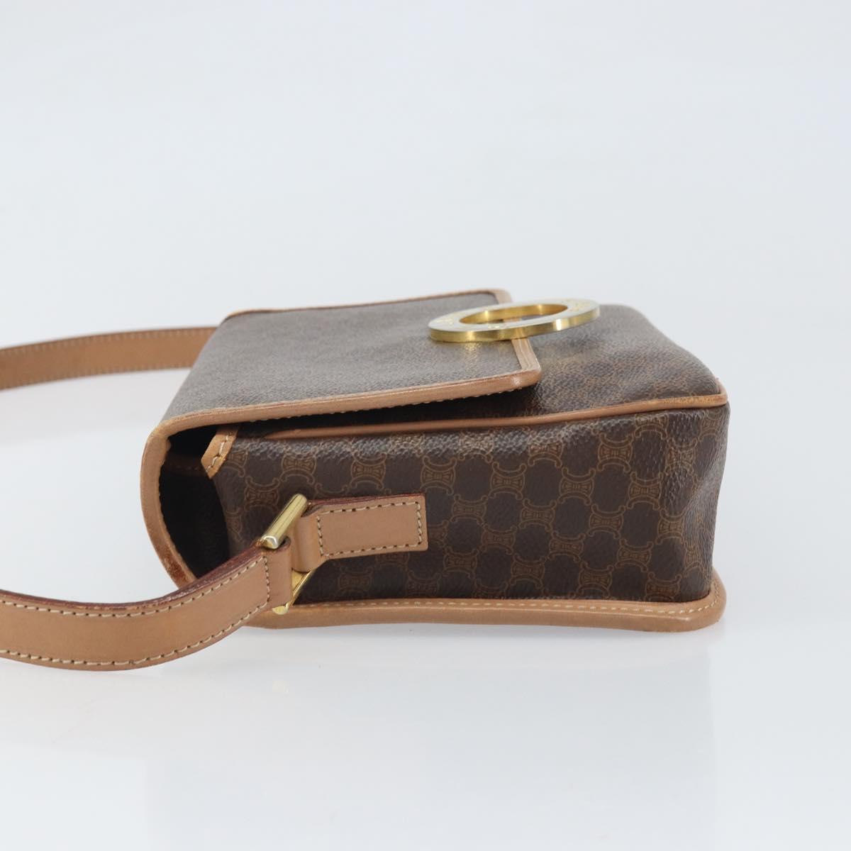 CELINE Macadam Canvas Circle Shoulder Bag PVC Leather Brown Gold Auth 169869