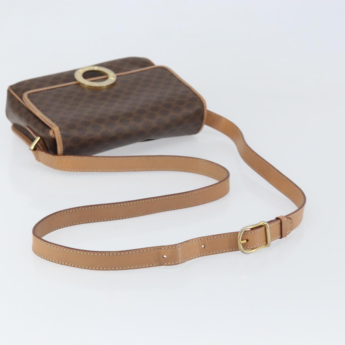 CELINE Macadam Canvas Circle Shoulder Bag PVC Leather Brown Gold Auth 169869