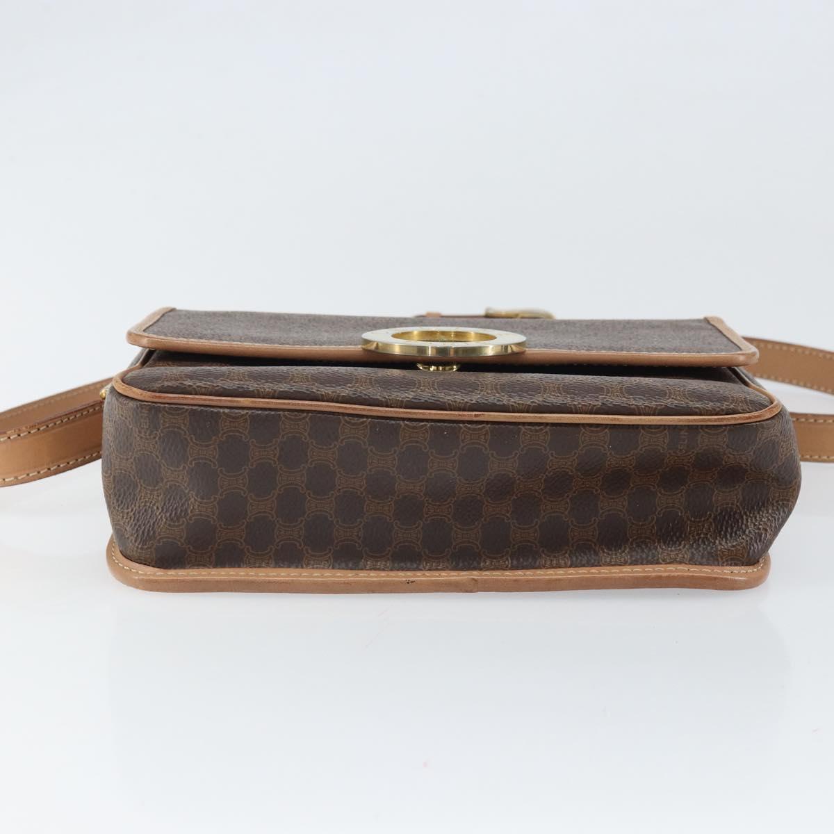 CELINE Macadam Canvas Circle Shoulder Bag PVC Leather Brown Gold Auth 169869