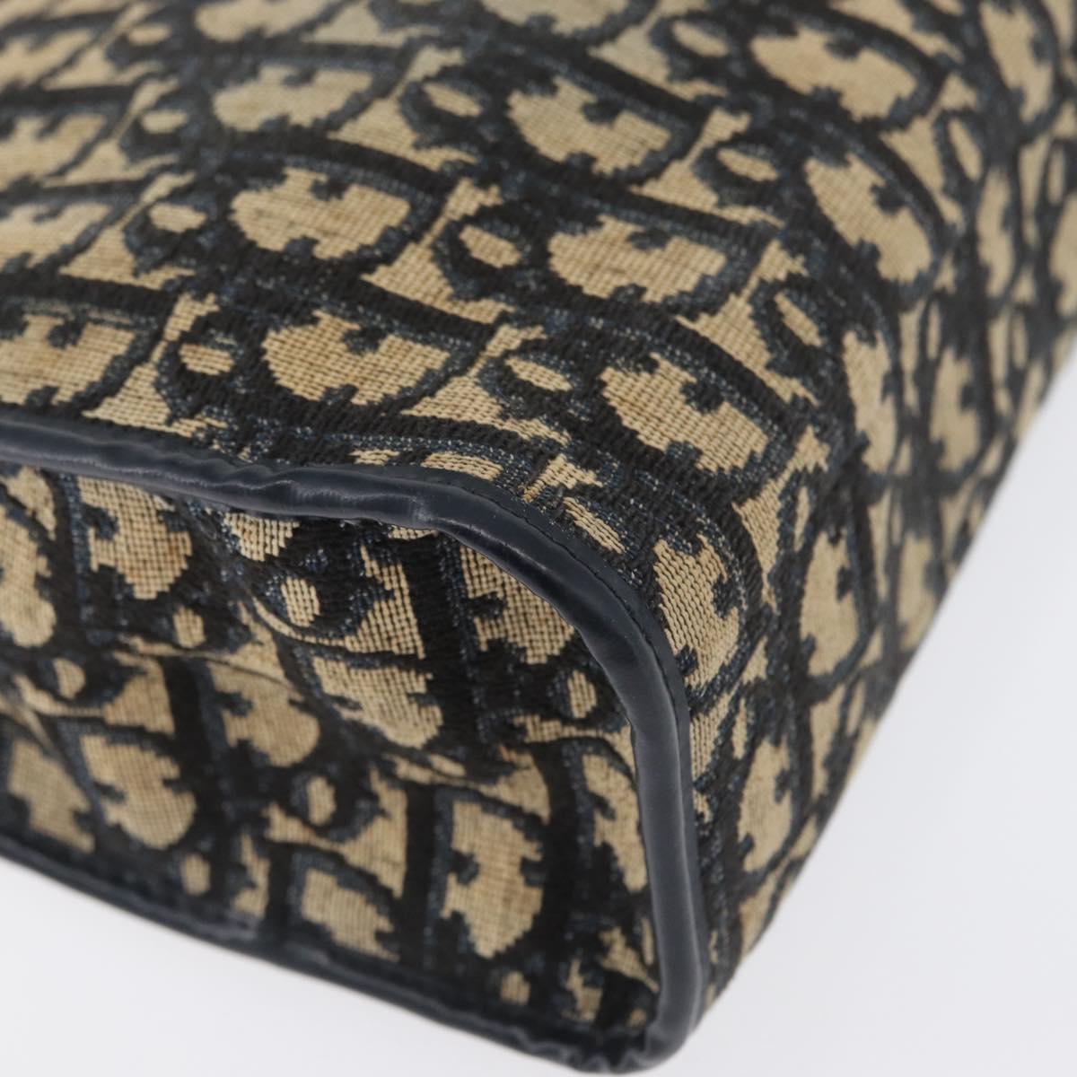Christian Dior Trotter Canvas Shoulder Bag Navy Gold Auth 169874
