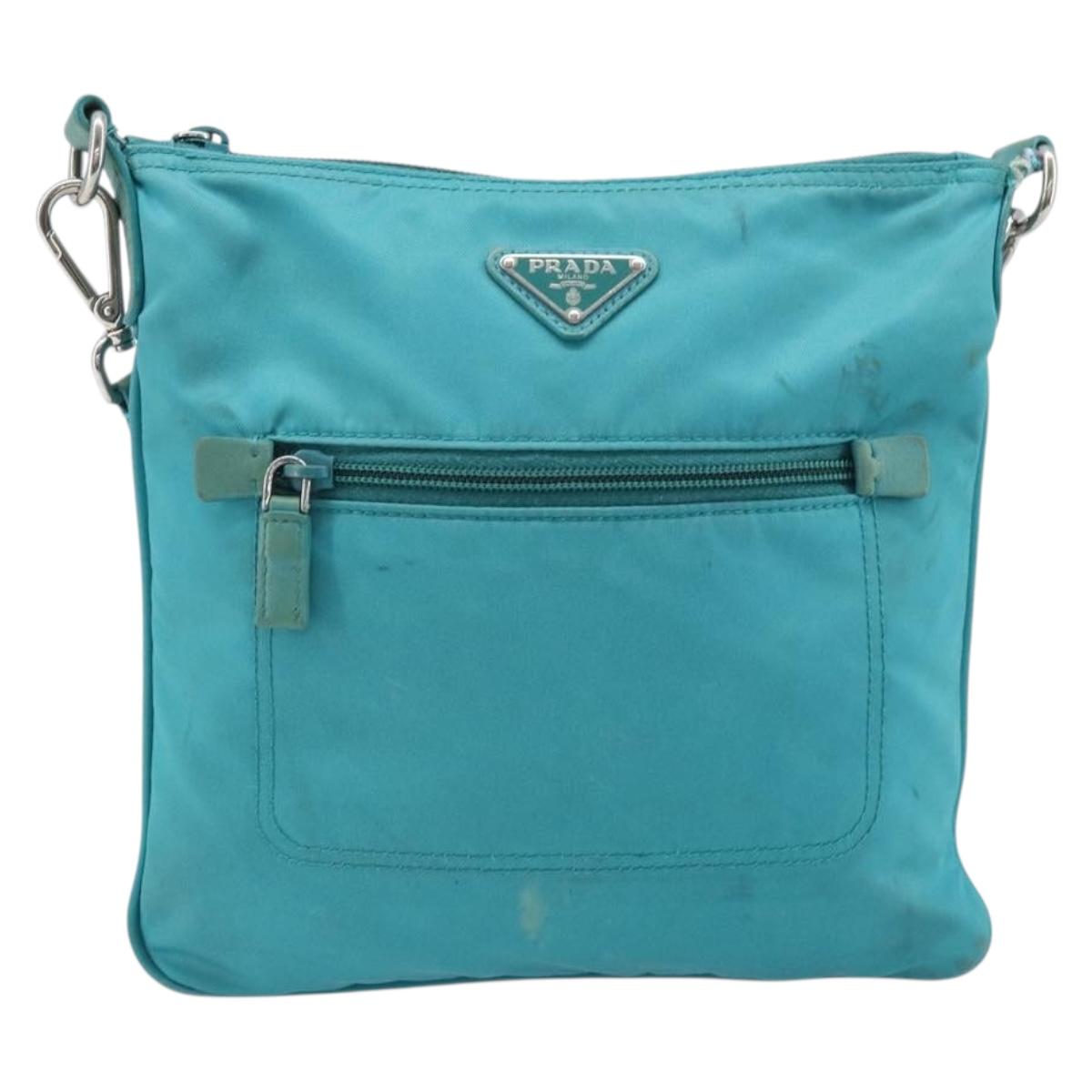 PRADA Shoulder Bag Nylon Light Blue Silver Auth 169875