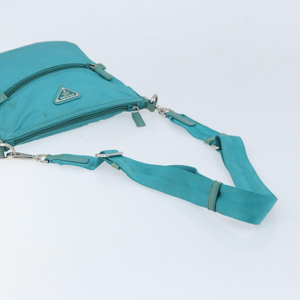 PRADA Shoulder Bag Nylon Light Blue Silver Auth 169875
