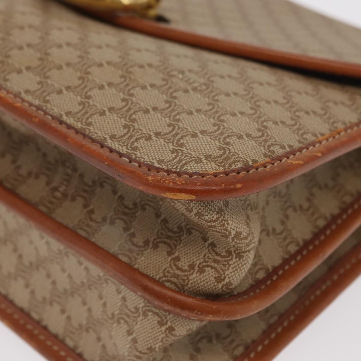 CELINE Macadam Canvas Shoulder Bag PVC Leather Beige Gold Auth 169877