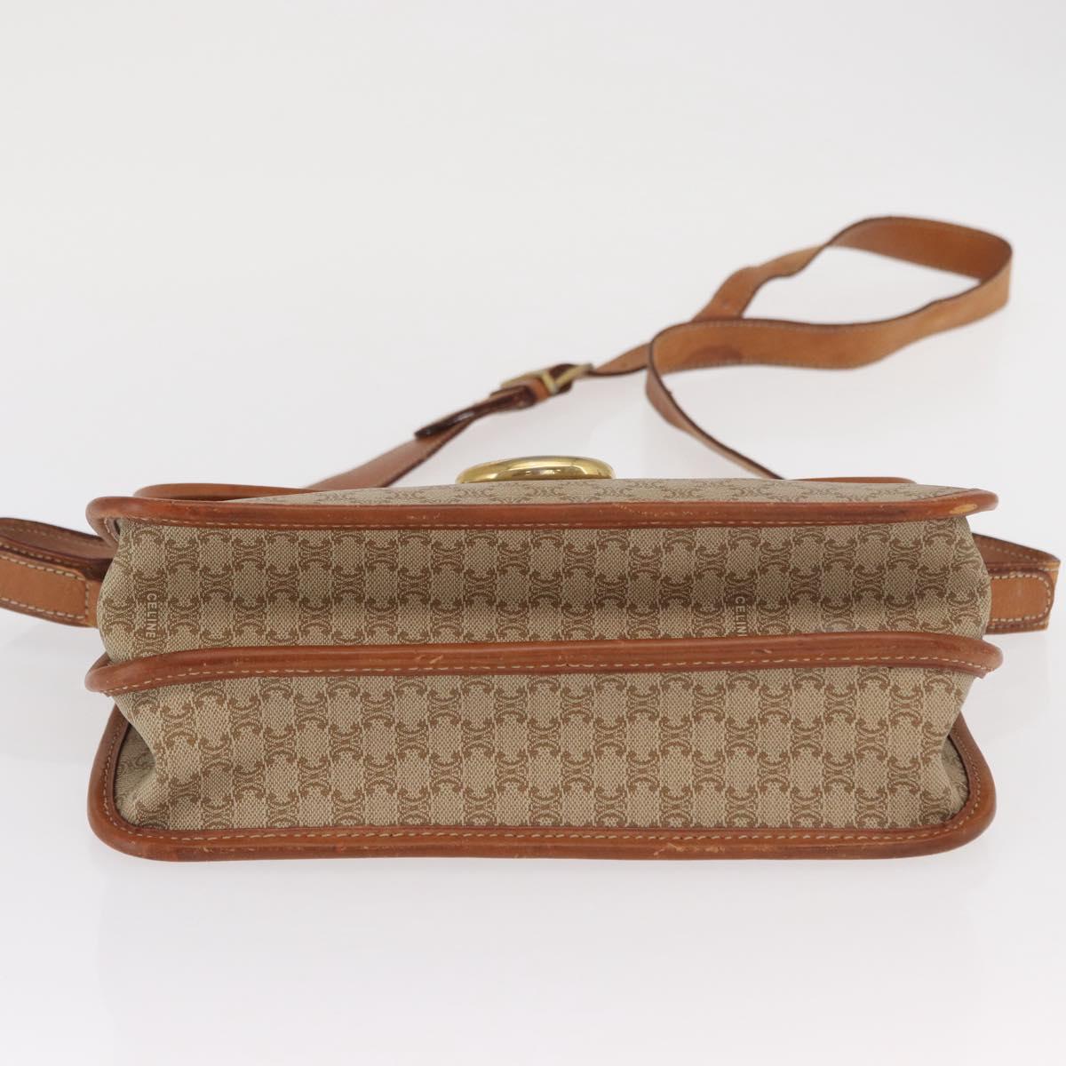 CELINE Macadam Canvas Shoulder Bag PVC Leather Beige Gold Auth 169877