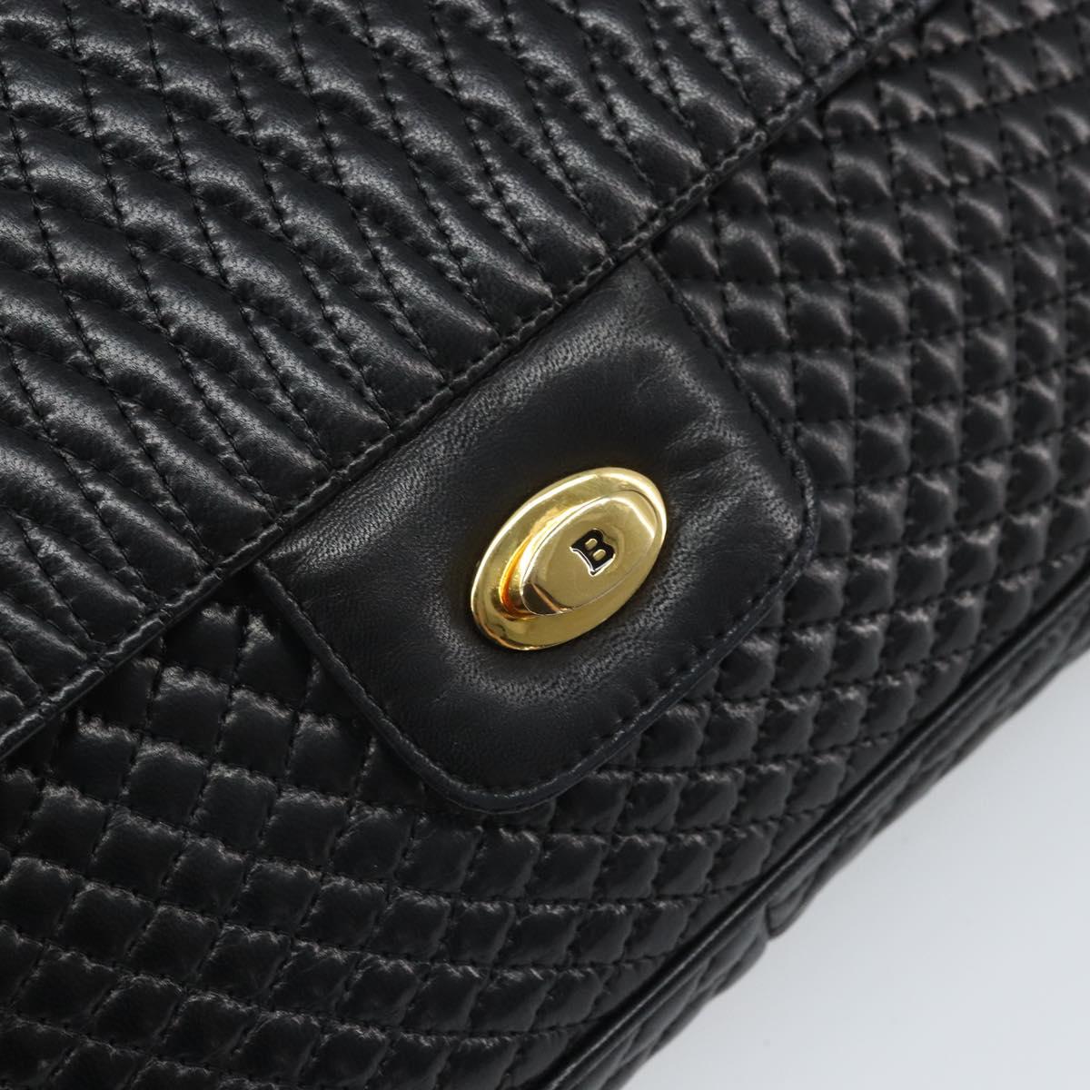BALLY Chain Shoulder Bag Leather Black Gold Auth 169878V