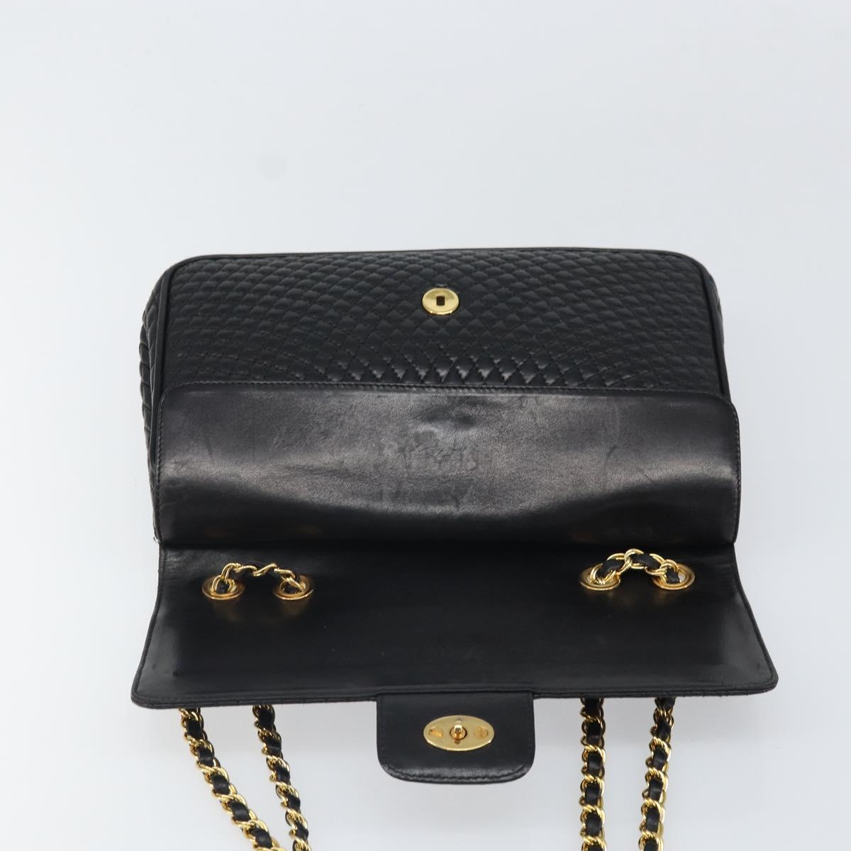 BALLY Chain Shoulder Bag Leather Black Gold Auth 169878V