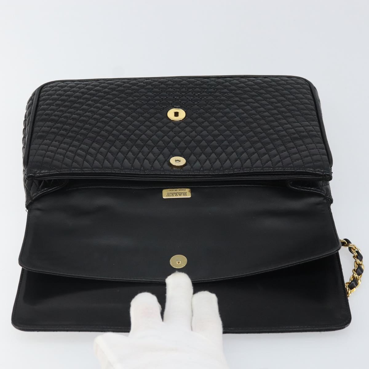 BALLY Chain Shoulder Bag Leather Black Gold Auth 169878V