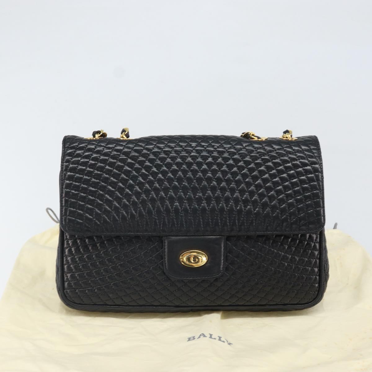 BALLY Chain Shoulder Bag Leather Black Gold Auth 169878V