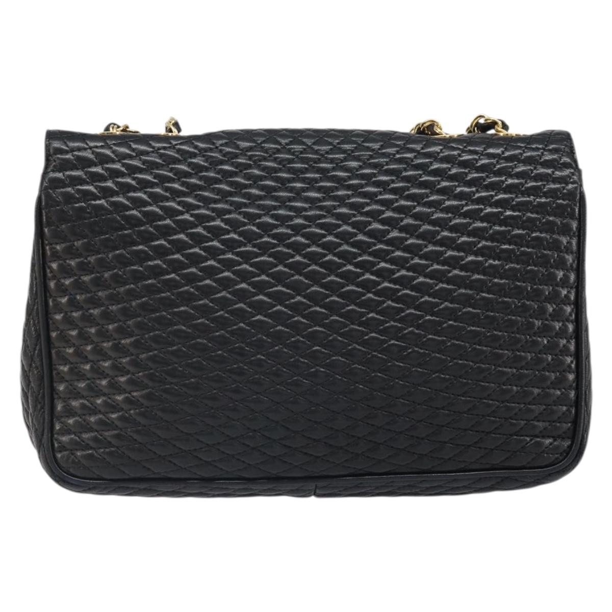 BALLY Chain Shoulder Bag Leather Black Gold Auth 169878V