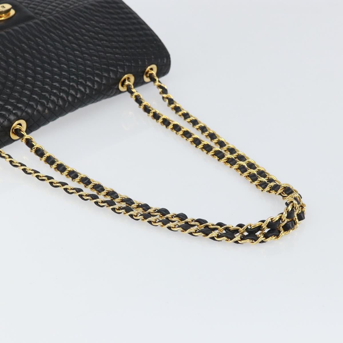 BALLY Chain Shoulder Bag Leather Black Gold Auth 169878V