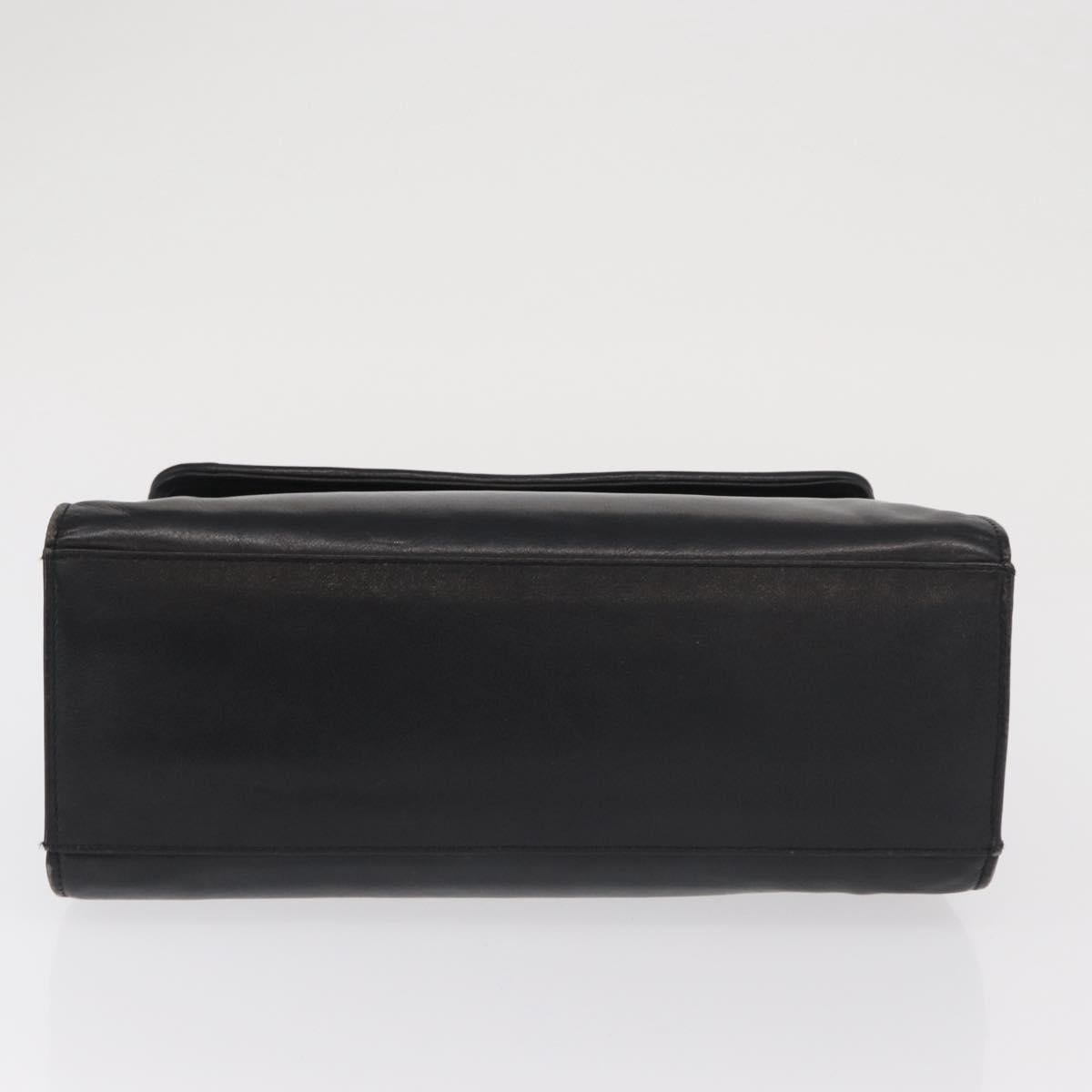 FENDI Hand Bag Leather Black Gold Auth 169891