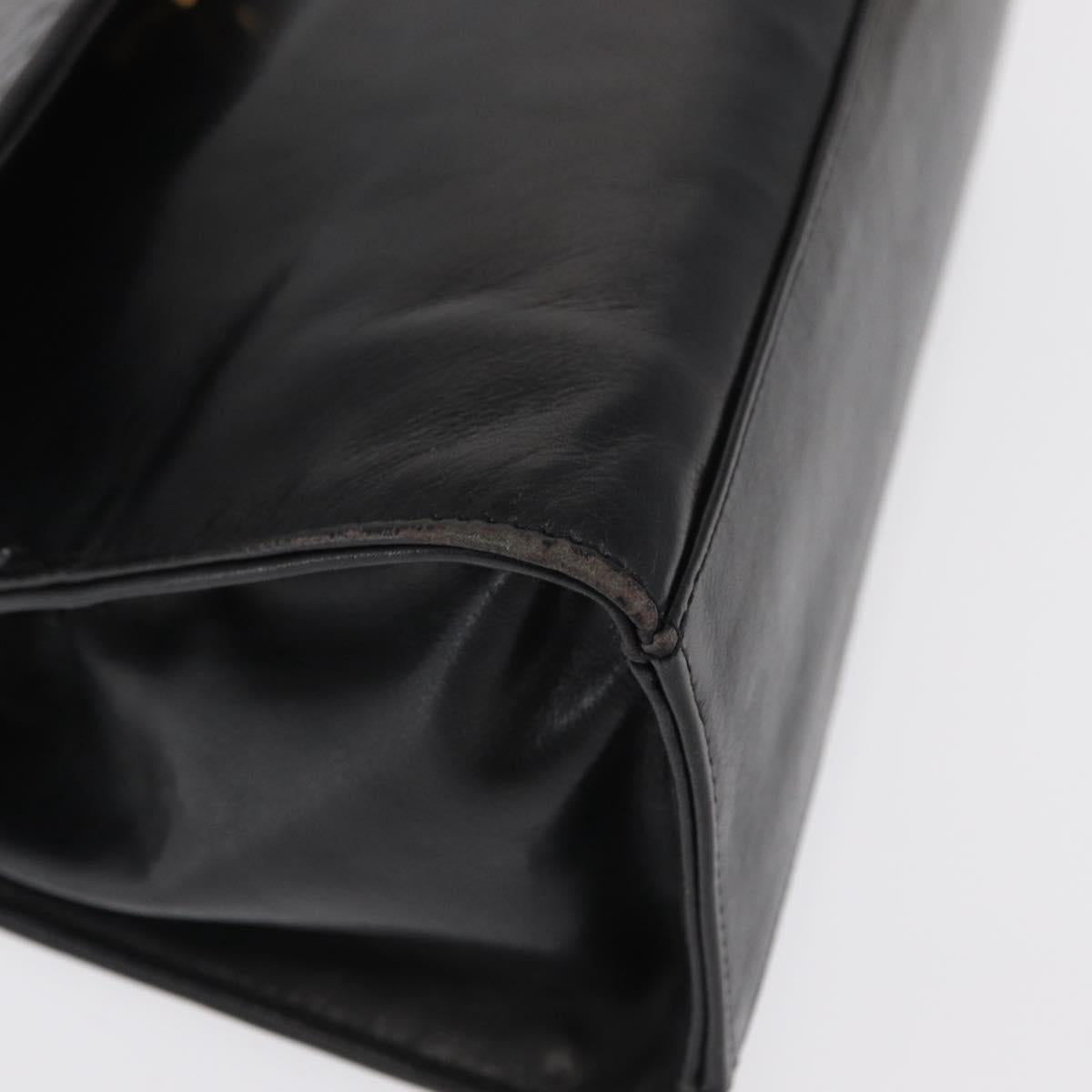 FENDI Hand Bag Leather Black Gold Auth 169891