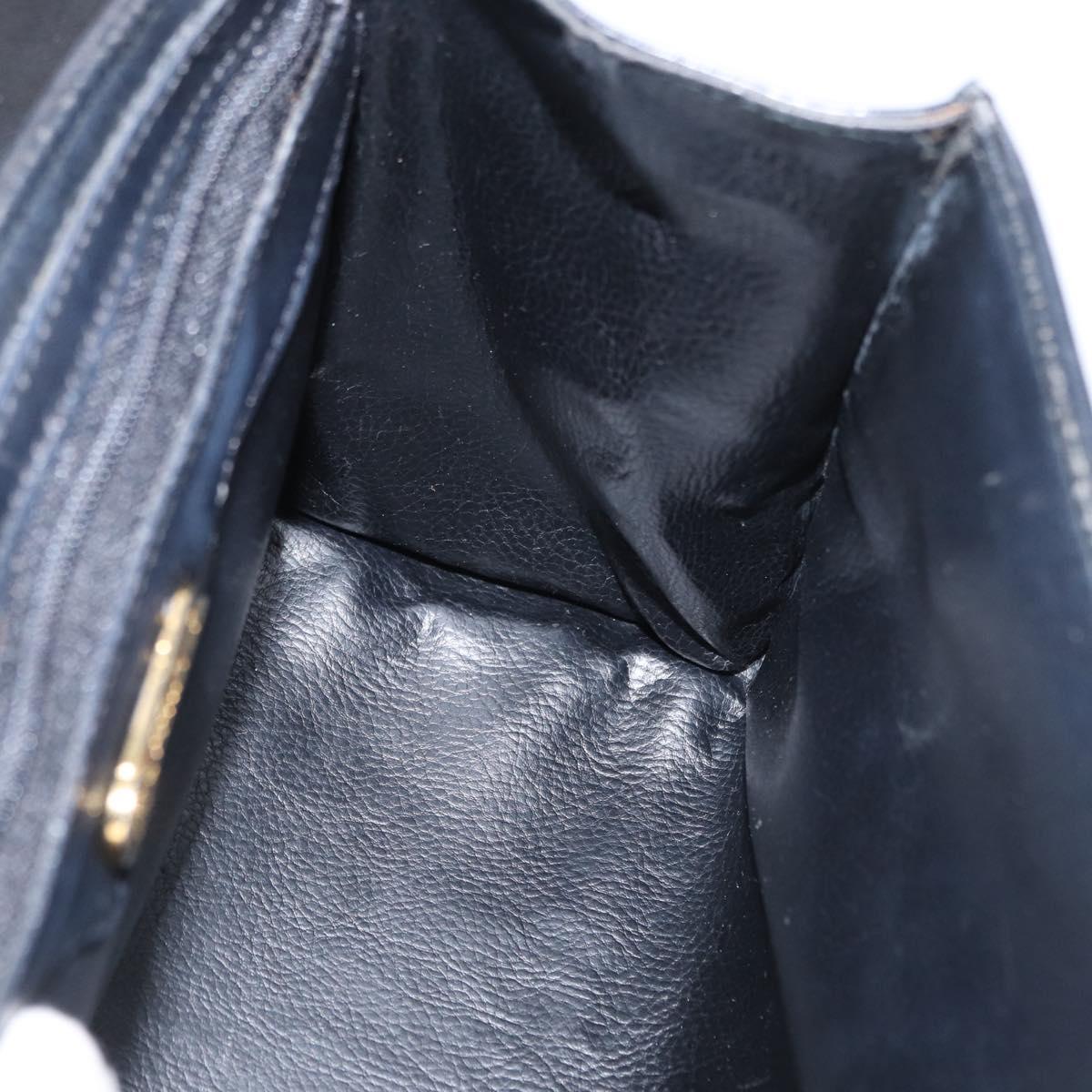 FENDI Hand Bag Leather Black Gold Auth 169891