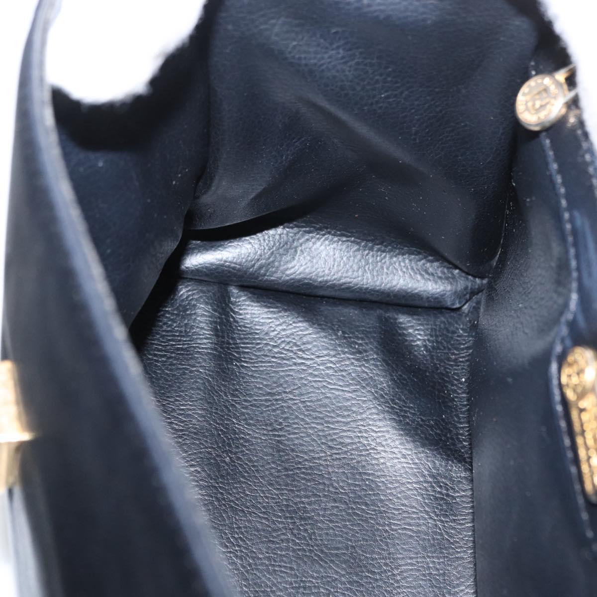 FENDI Hand Bag Leather Black Gold Auth 169891