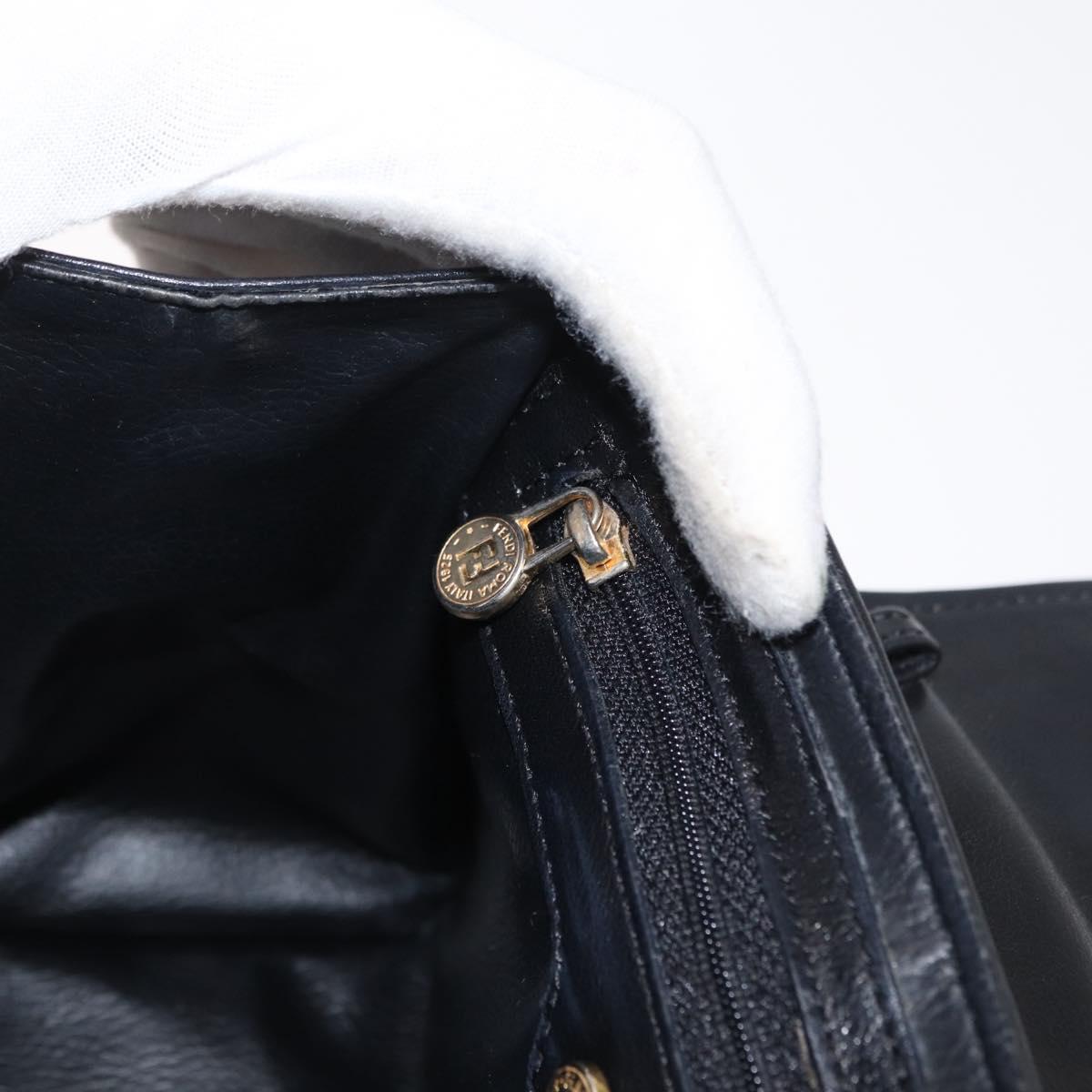 FENDI Hand Bag Leather Black Gold Auth 169891