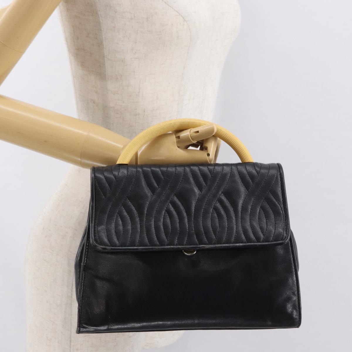 FENDI Hand Bag Leather Black Gold Auth 169891