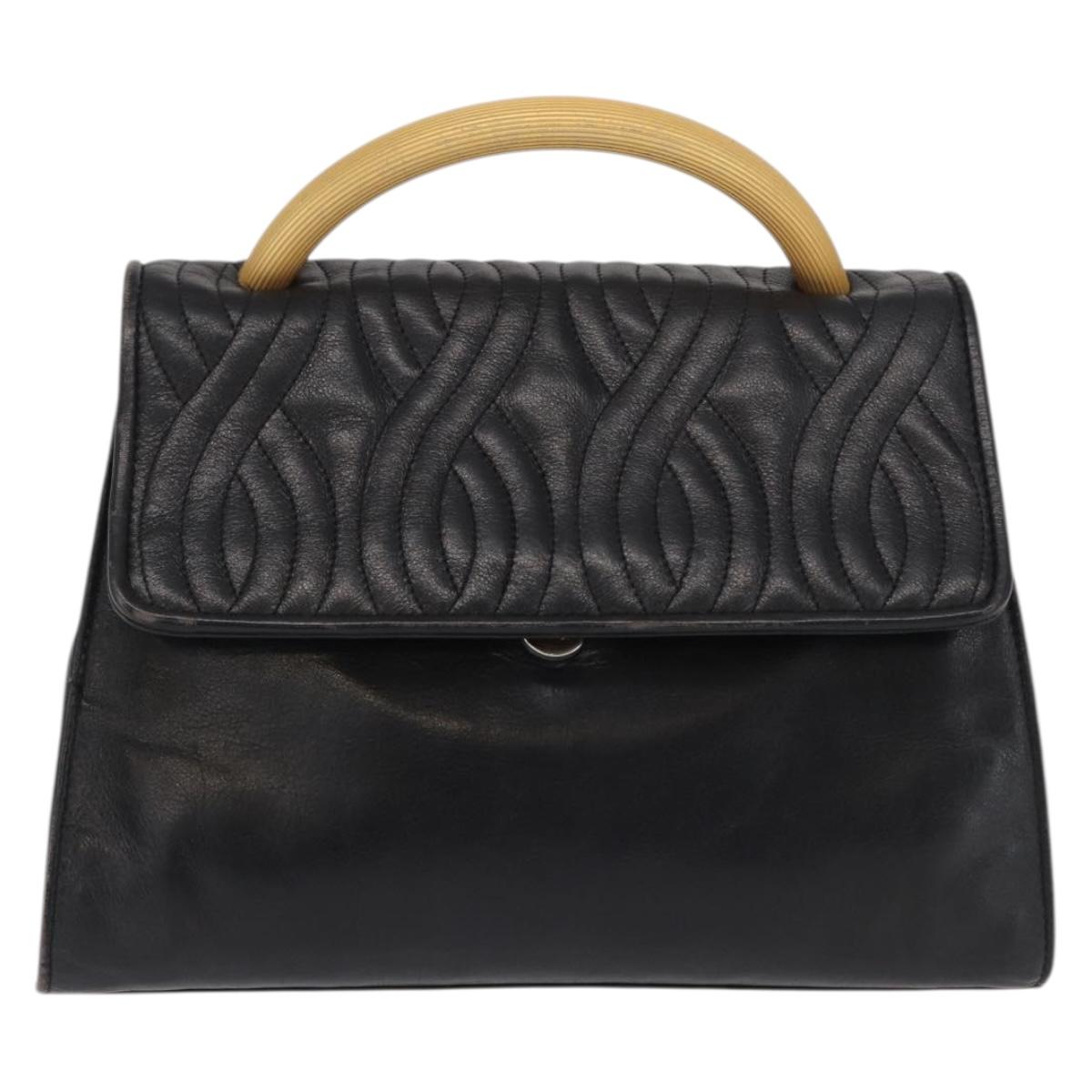 FENDI Hand Bag Leather Black Gold Auth 169891