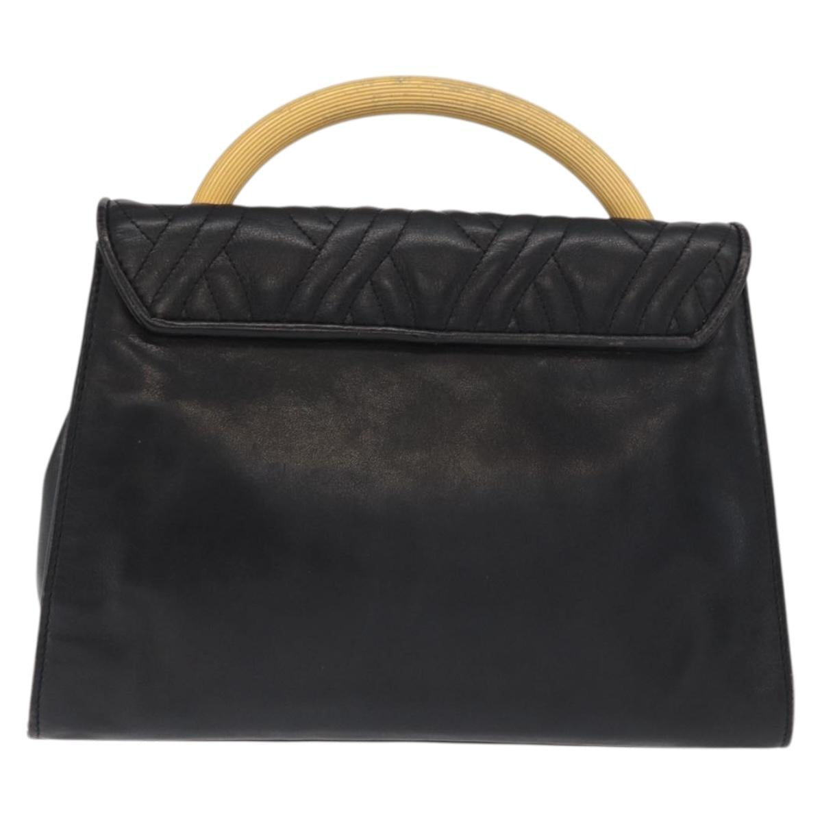 FENDI Hand Bag Leather Black Gold Auth 169891