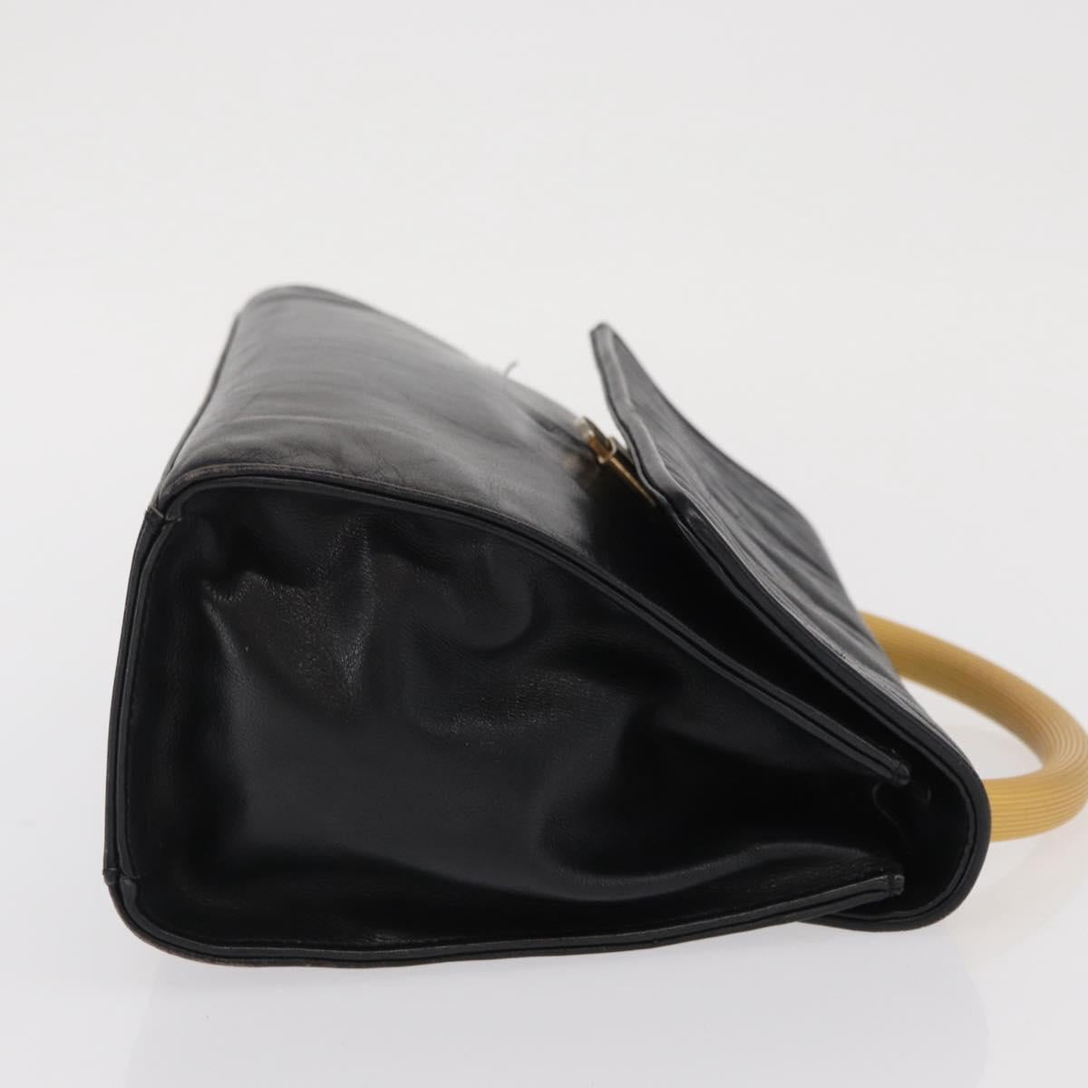 FENDI Hand Bag Leather Black Gold Auth 169891