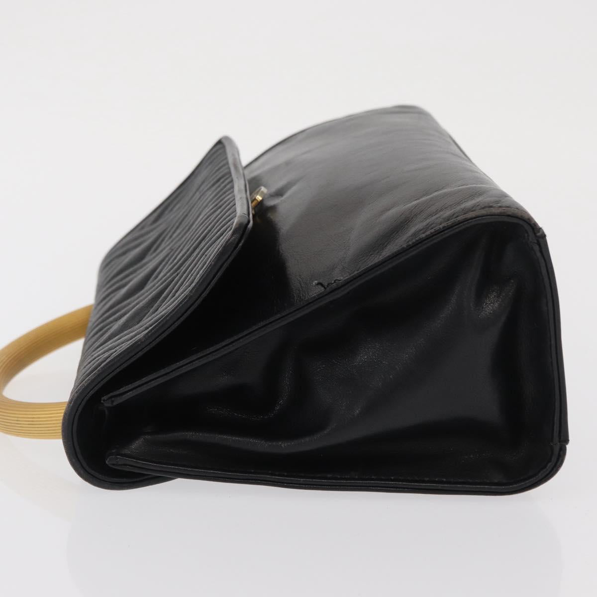 FENDI Hand Bag Leather Black Gold Auth 169891