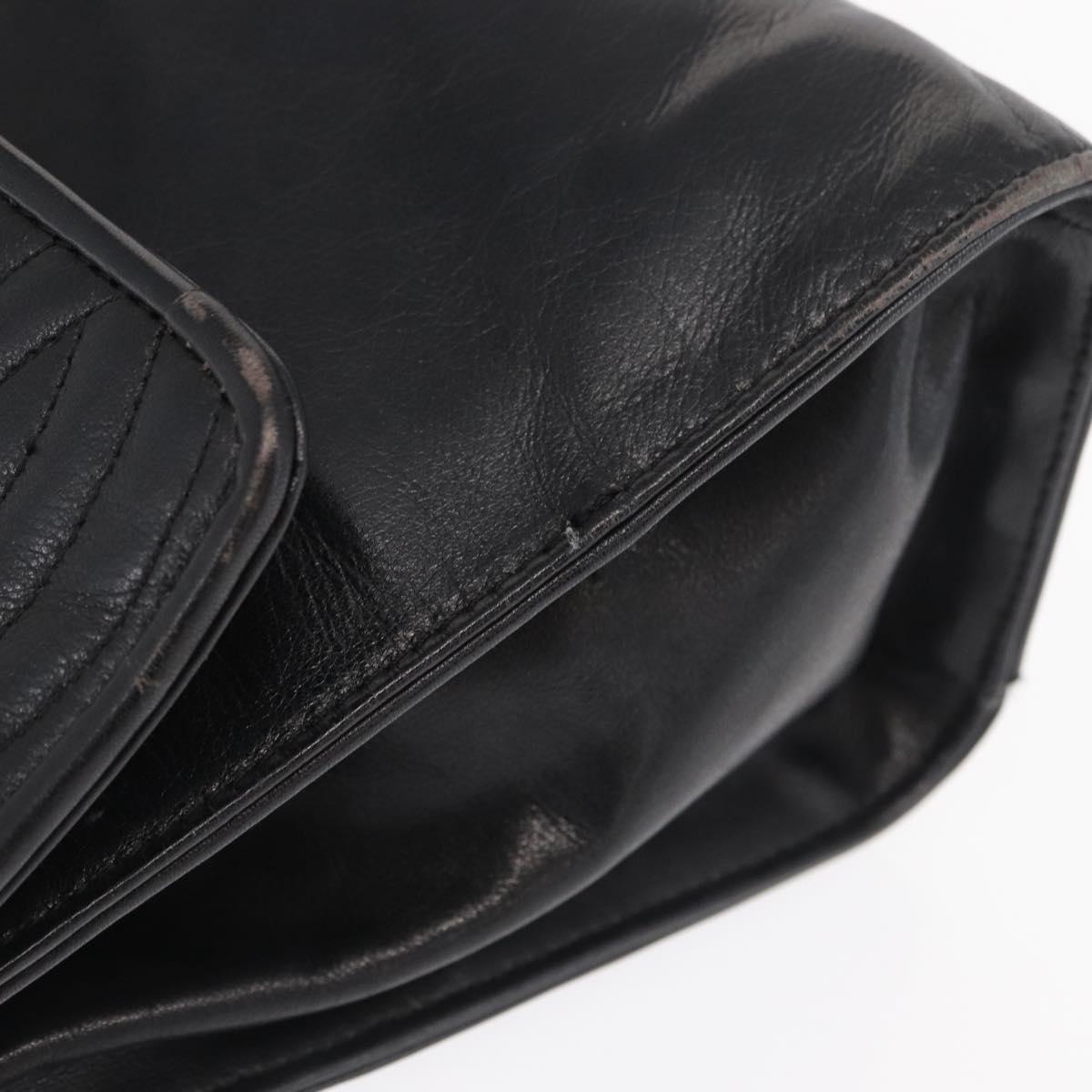 FENDI Hand Bag Leather Black Gold Auth 169891