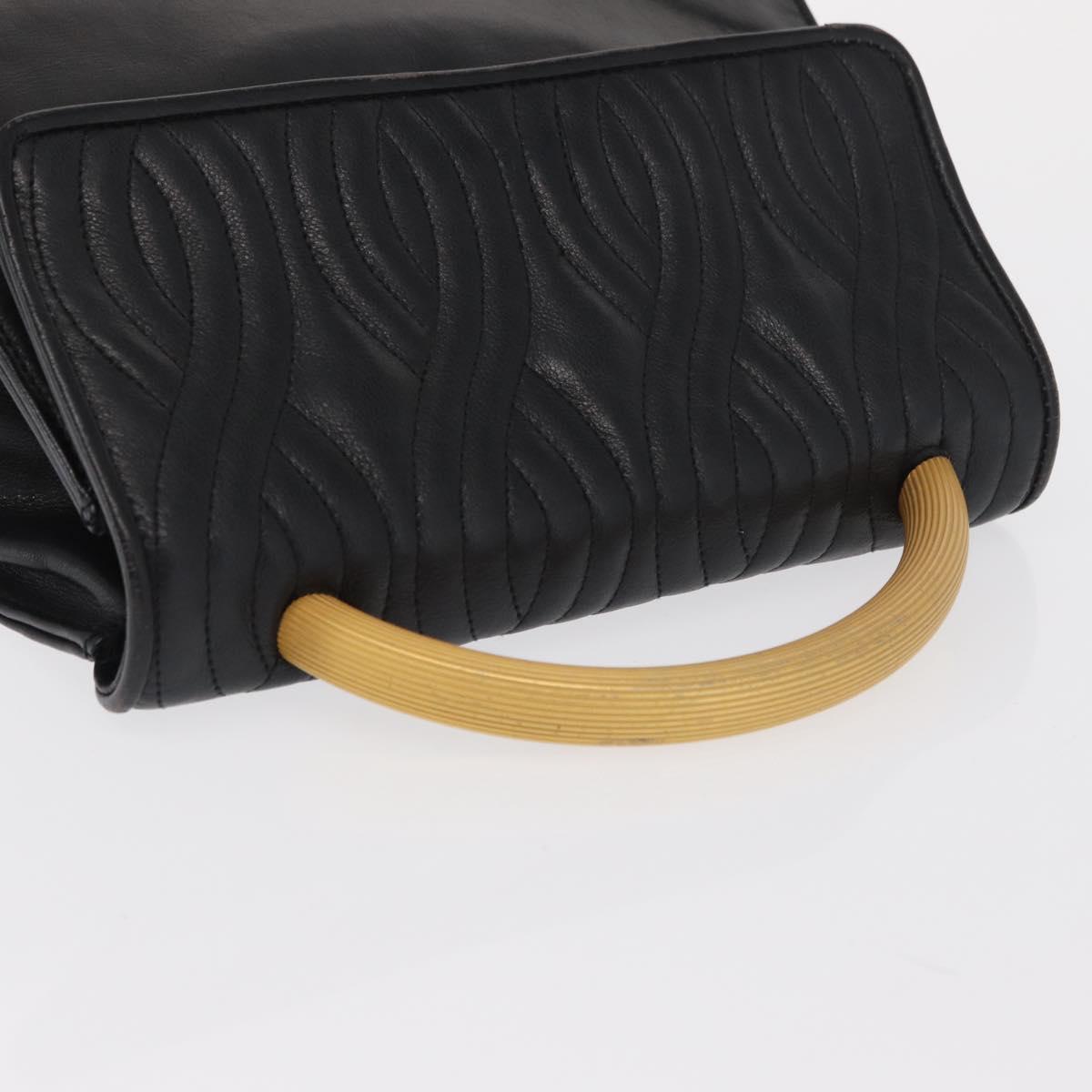 FENDI Hand Bag Leather Black Gold Auth 169891