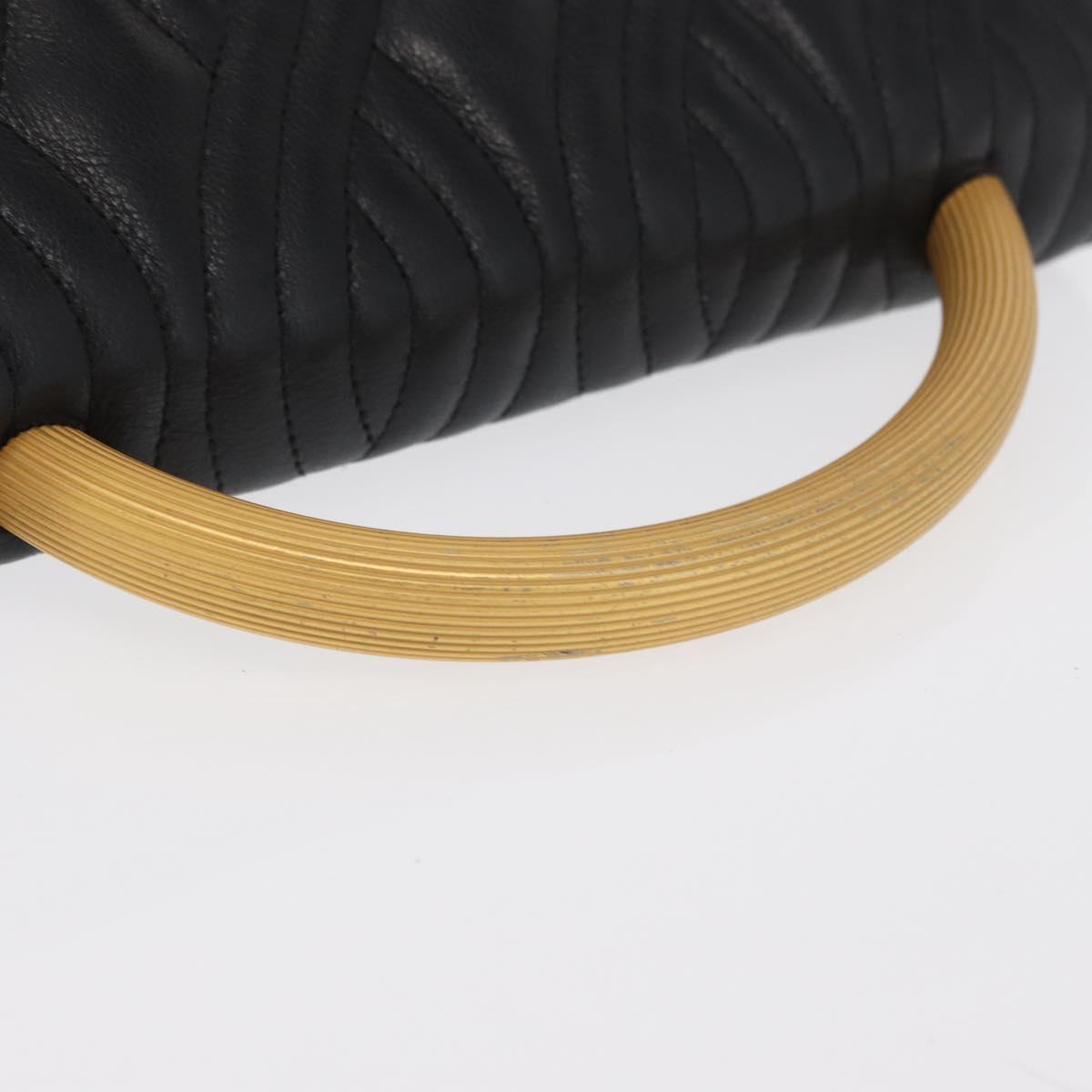 FENDI Hand Bag Leather Black Gold Auth 169891