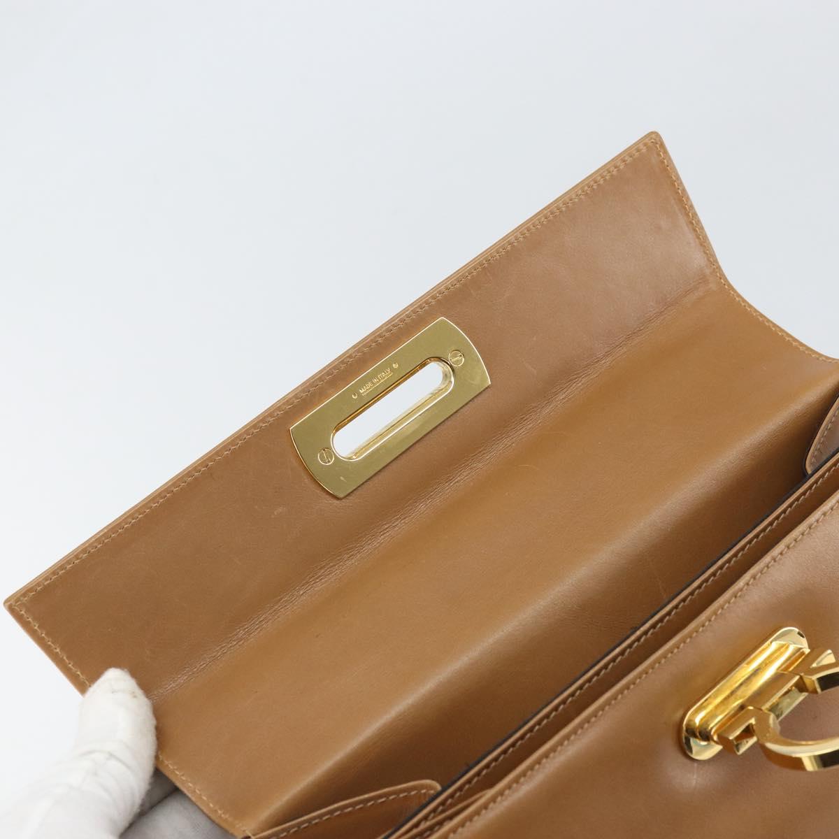 Salvatore Ferragamo Gancini Hand Bag Leather Brown Gold Auth 169892