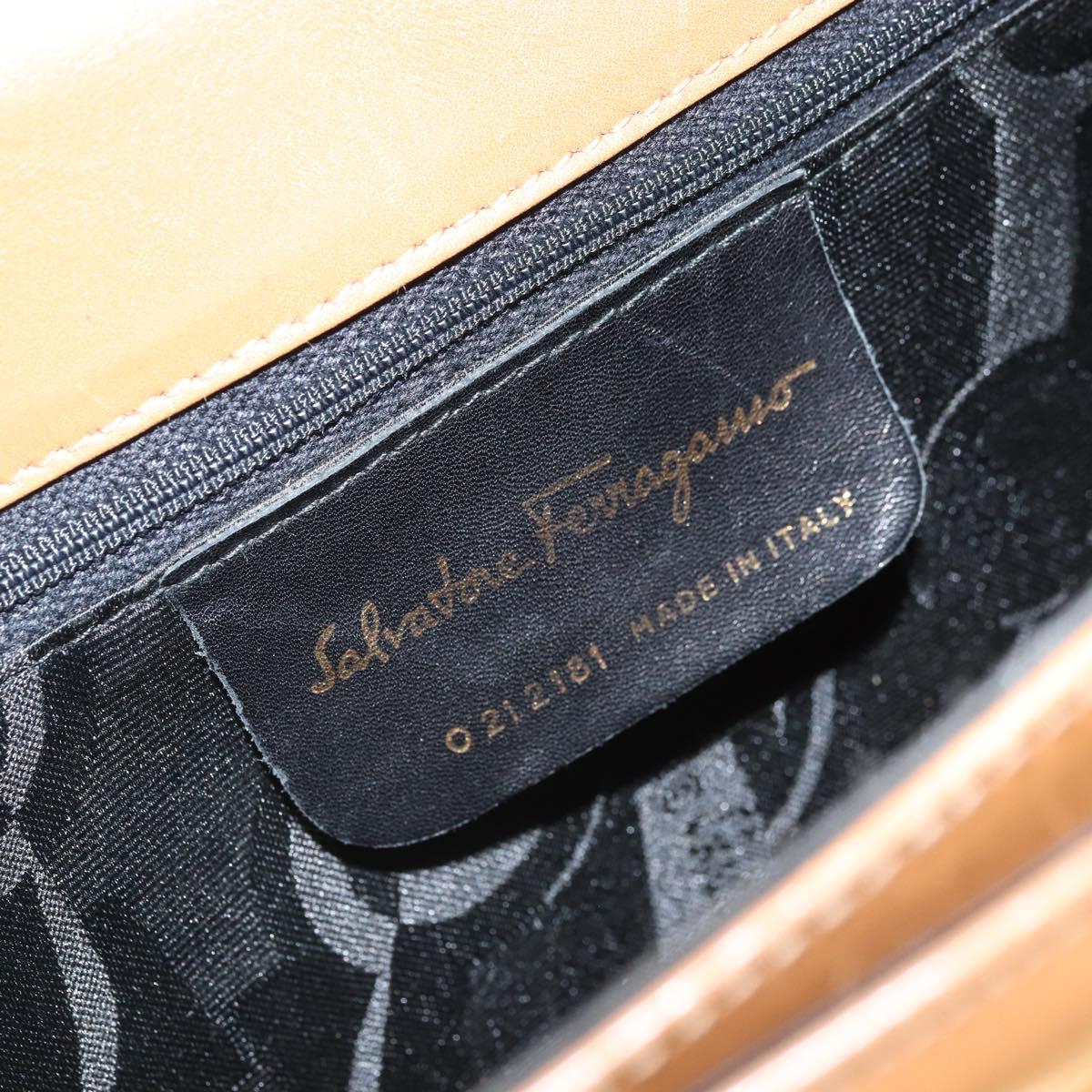 Salvatore Ferragamo Gancini Hand Bag Leather Brown Gold Auth 169892