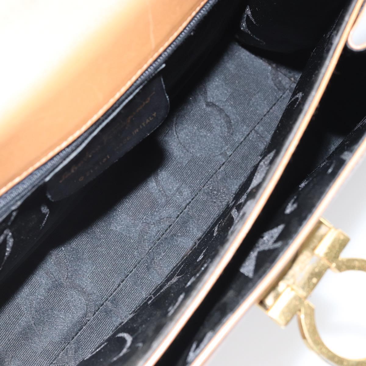 Salvatore Ferragamo Gancini Hand Bag Leather Brown Gold Auth 169892