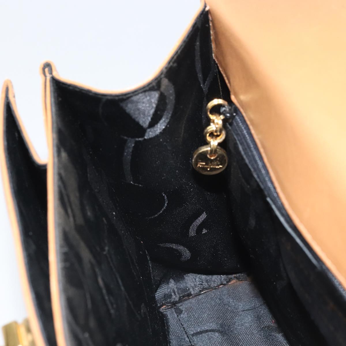 Salvatore Ferragamo Gancini Hand Bag Leather Brown Gold Auth 169892