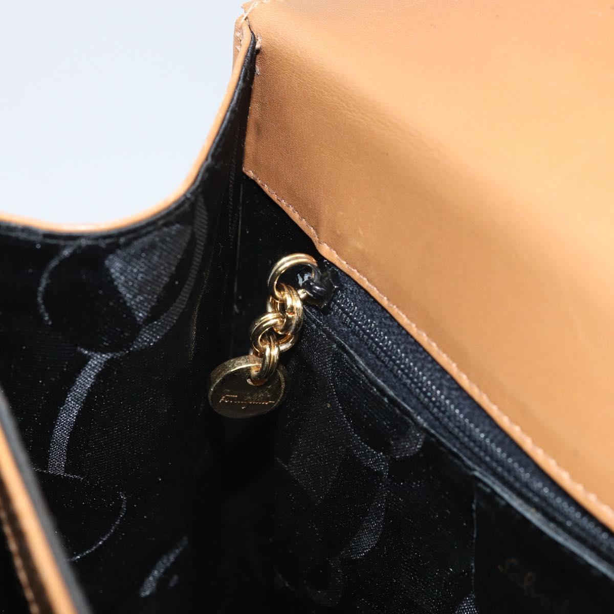 Salvatore Ferragamo Gancini Hand Bag Leather Brown Gold Auth 169892