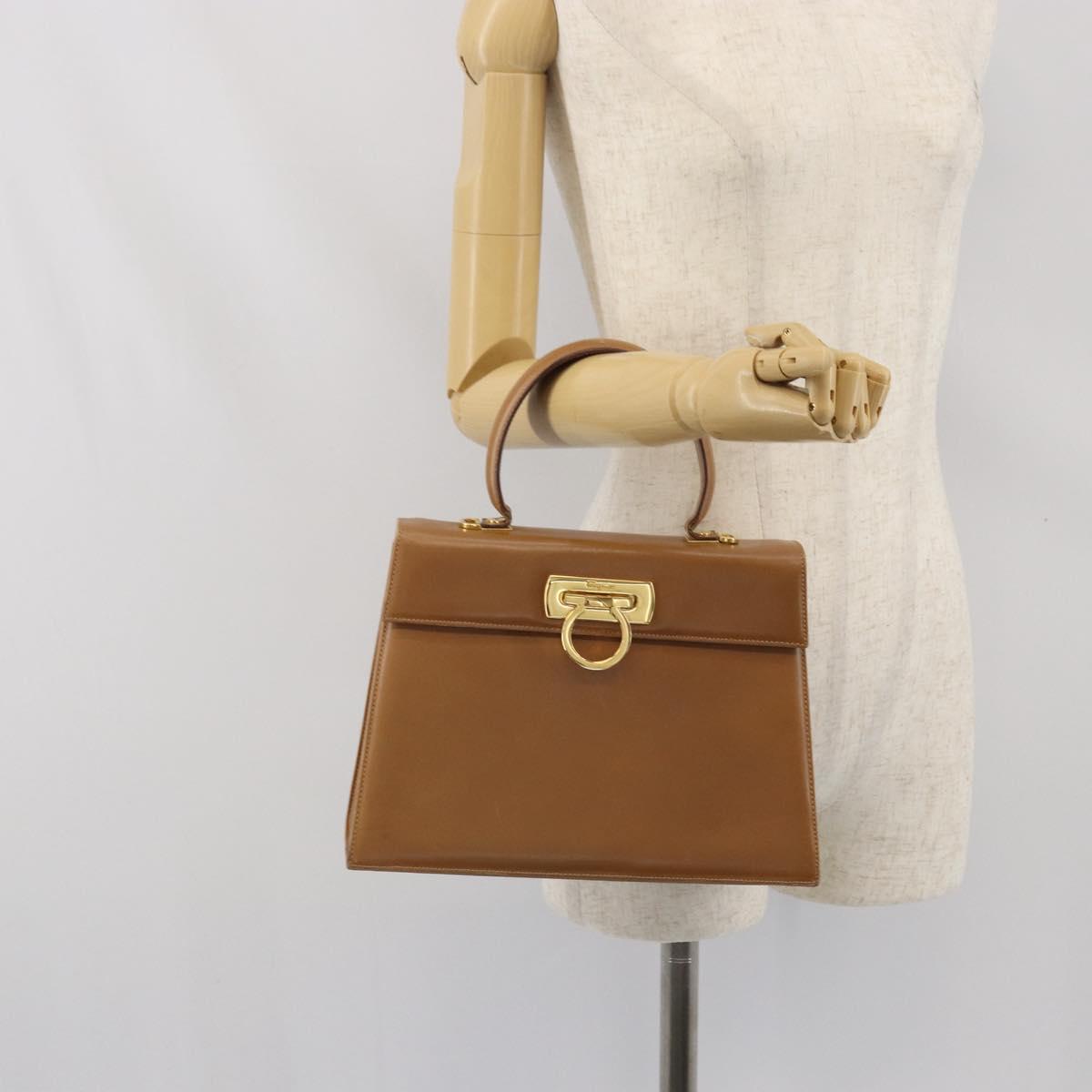 Salvatore Ferragamo Gancini Hand Bag Leather Brown Gold Auth 169892