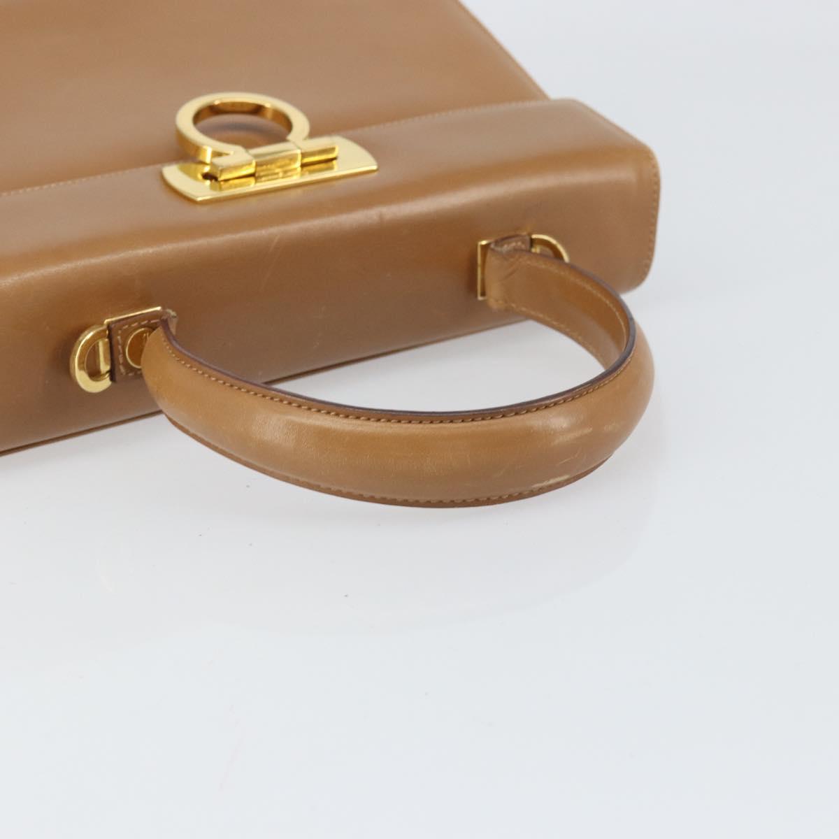 Salvatore Ferragamo Gancini Hand Bag Leather Brown Gold Auth 169892