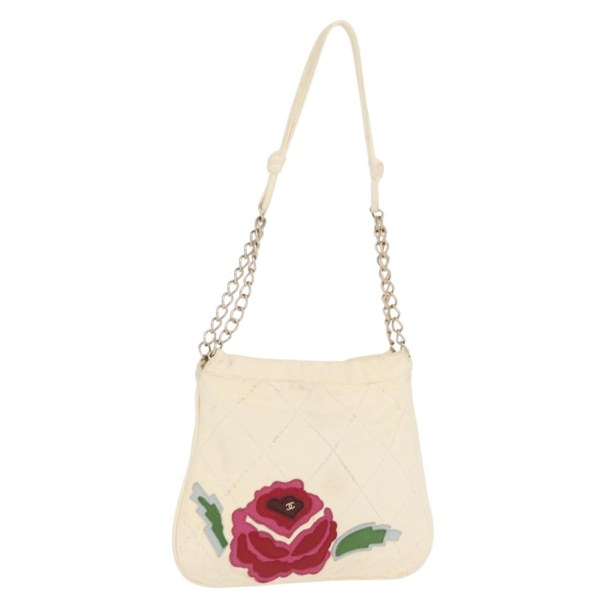 CHANEL Wild Stitch Chain Shoulder Bag Leather Ivory Gold CC Auth 169894