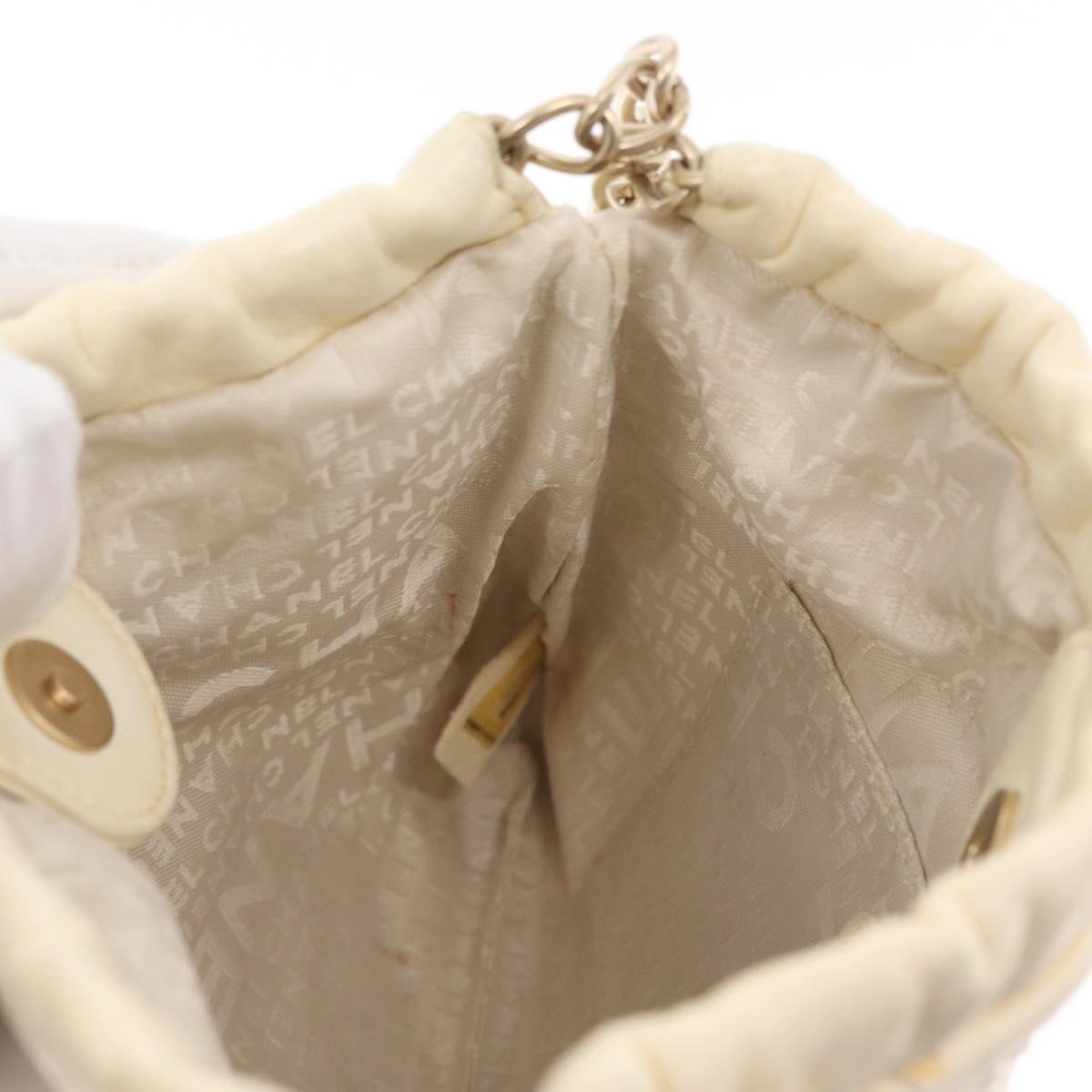CHANEL Wild Stitch Chain Shoulder Bag Leather Ivory Gold CC Auth 169894